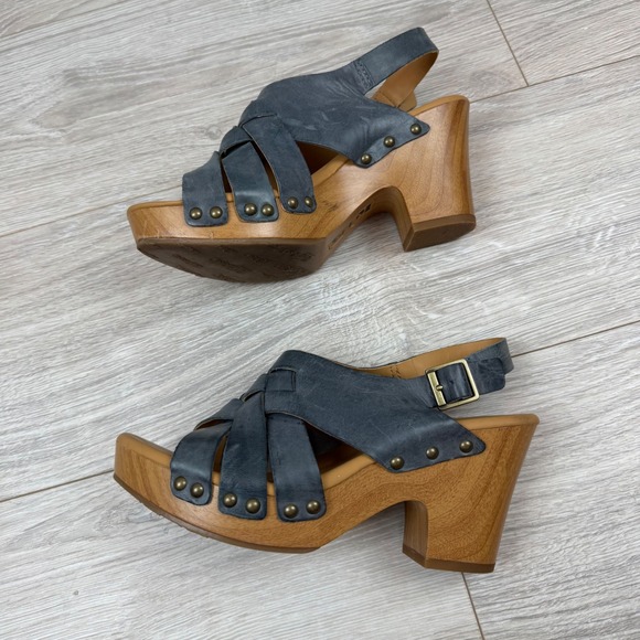 Korks Women's Leather Berengo Slingback Clog Sandals Wood Heel Blue Size 7M - Picture 5 of 8
